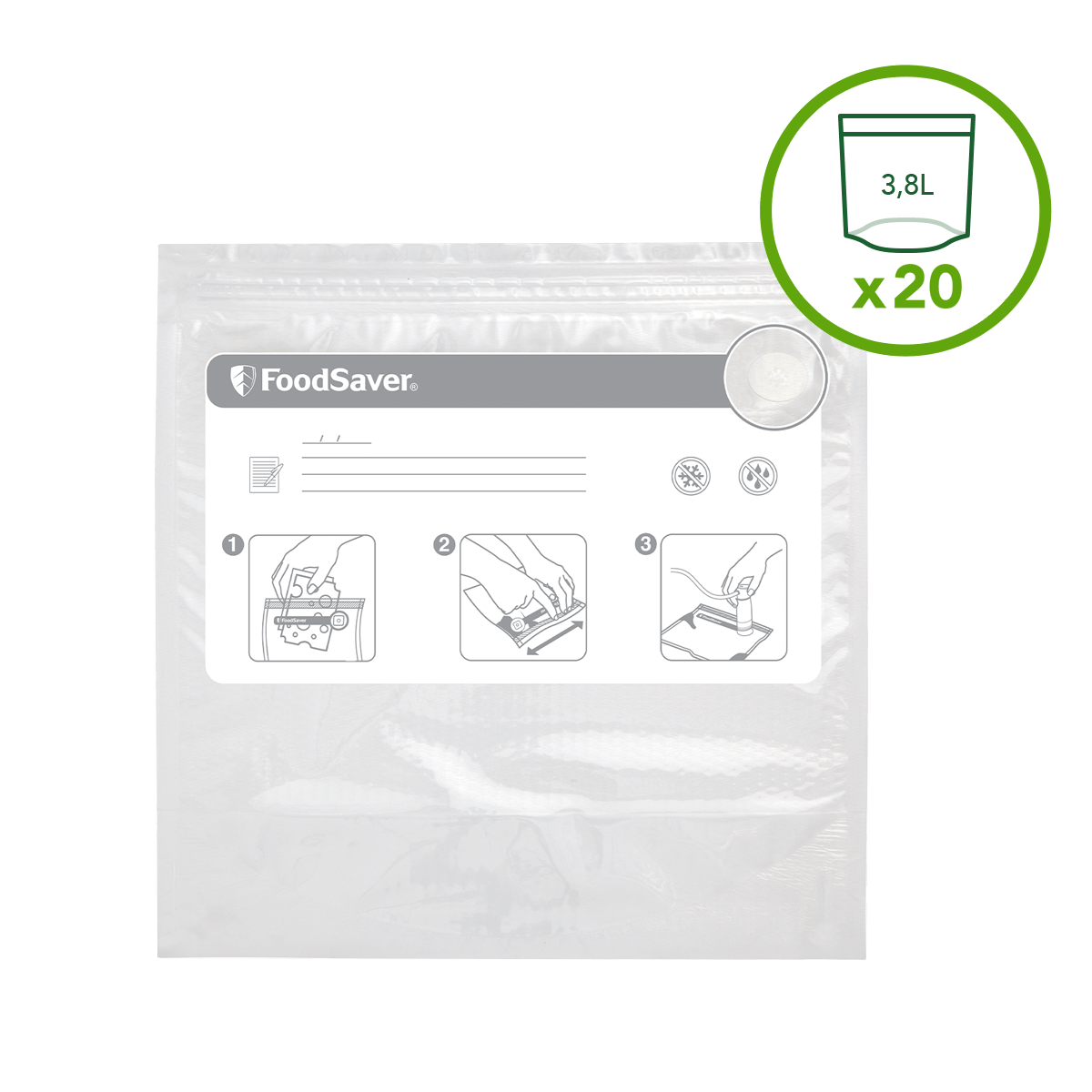 Pachet 20 Pungi Cu Fermoar Pentru Vidat Alimente 3.8L 27.5X27.5 Cm Foodsaver